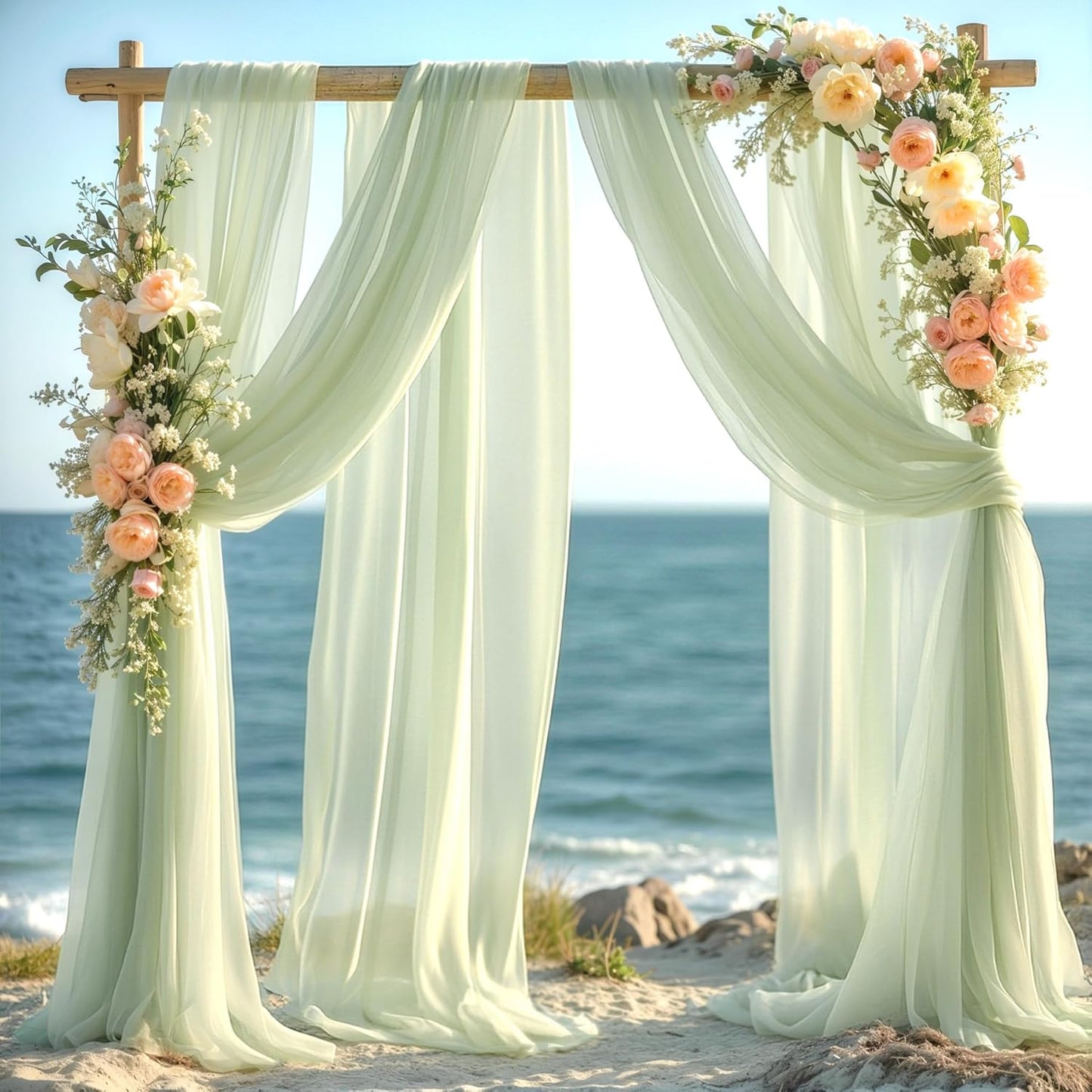 30" x 20Ft Wedding Arch Draping Fabric, 1 Panel Sage Green Sheer Curtain Drapes Extra Wide & Long Backdrop Curtains for Wedding Arch Ceremony Birthday Party Decorations