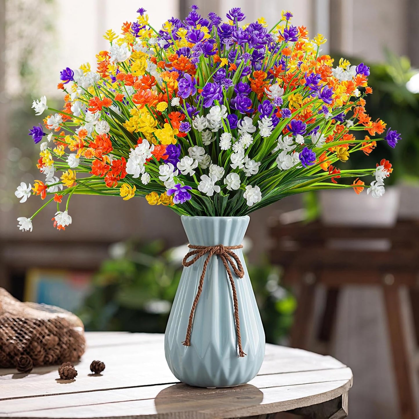 AmyHomie 20 Bundles Artificial Flowers for Outdoor UV Resistant Faux Flowers No Fade Fake Plastic Plants Garden Porch Window Box Decorating(Mix Color)