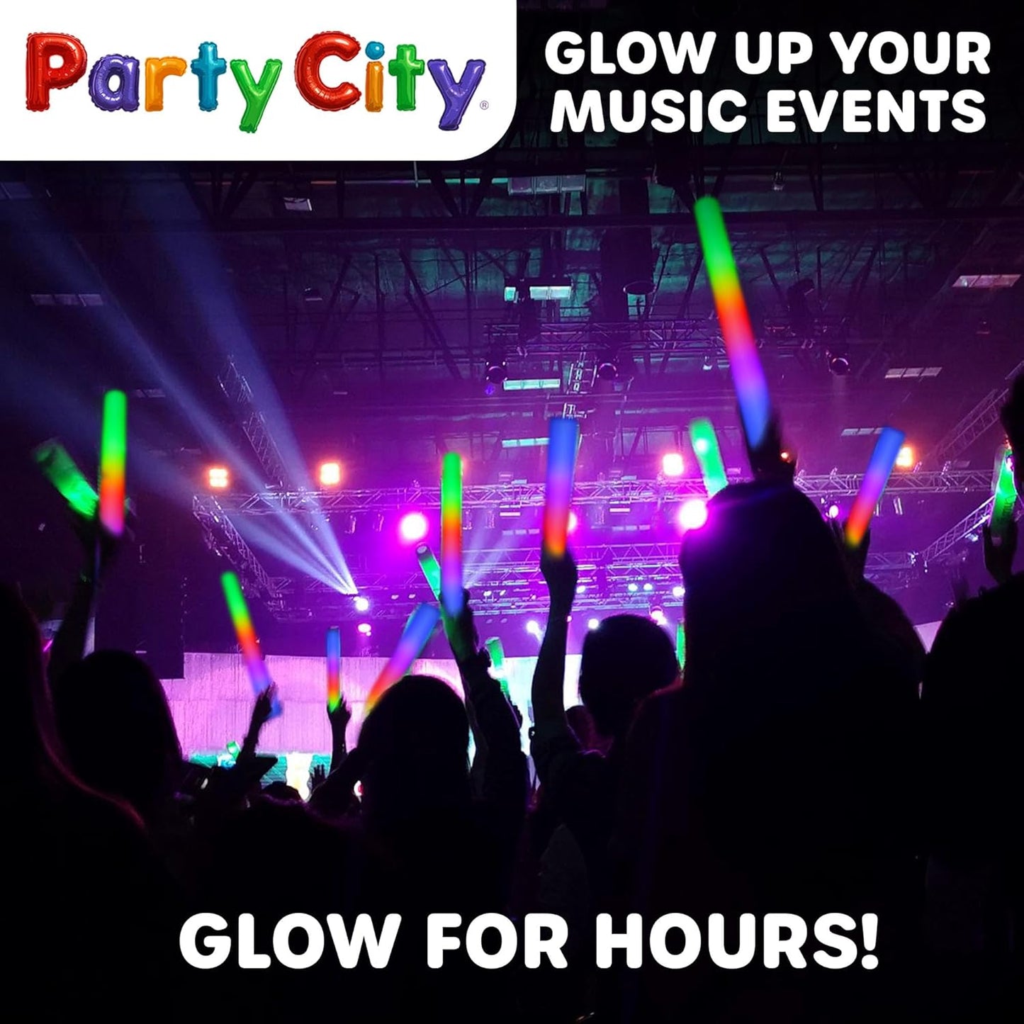 Party City 12pk LED Foam Glow Sticks 14”- Glow in the Dark Party Supplies Favors, Colorful Flashing Wand with 3 Modes, Foam Light Up Sticks Bulk Party Pack for Wedding, Birthday, Concert, Halloween