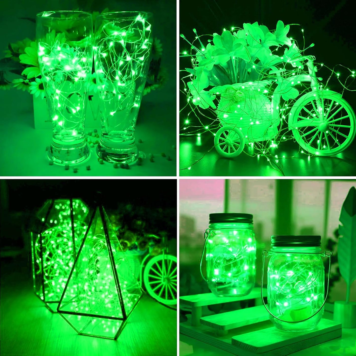 ZGWJ 8 Pack Fairy Lights Battery Operated, 7ft 20 Mini LED Fairy String Lights Silver Wire 3 Modes for DIY, Parties, Wedding, Bedroom, Halloween Christmas Decoration Green