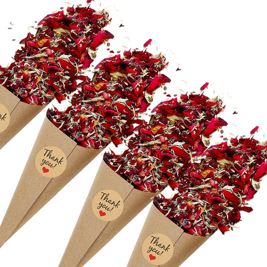 PATIKIL Dried Flower Confetti Cones, 30Pcs Paper Tapers Cone Holder with Dried Rose Petal / Sticker for Wedding Party Engagement Birthday DIY Decoration, Red