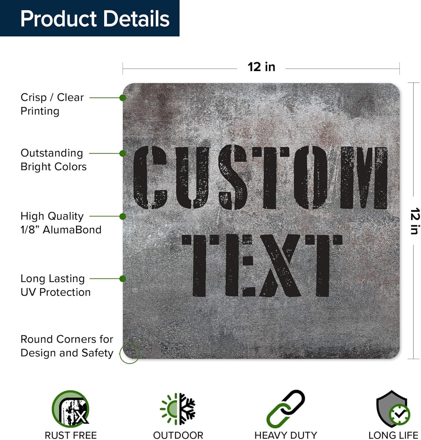 Custom Sign, Custom Street Sign, 11 Font Colors, 13 Font Styles, 4 Hole Options, 22 Sizes, 12x12 Inches, Rust Free DiBound, Fade Resistant, Made in USA by My Sign Center (Grunge Metal)