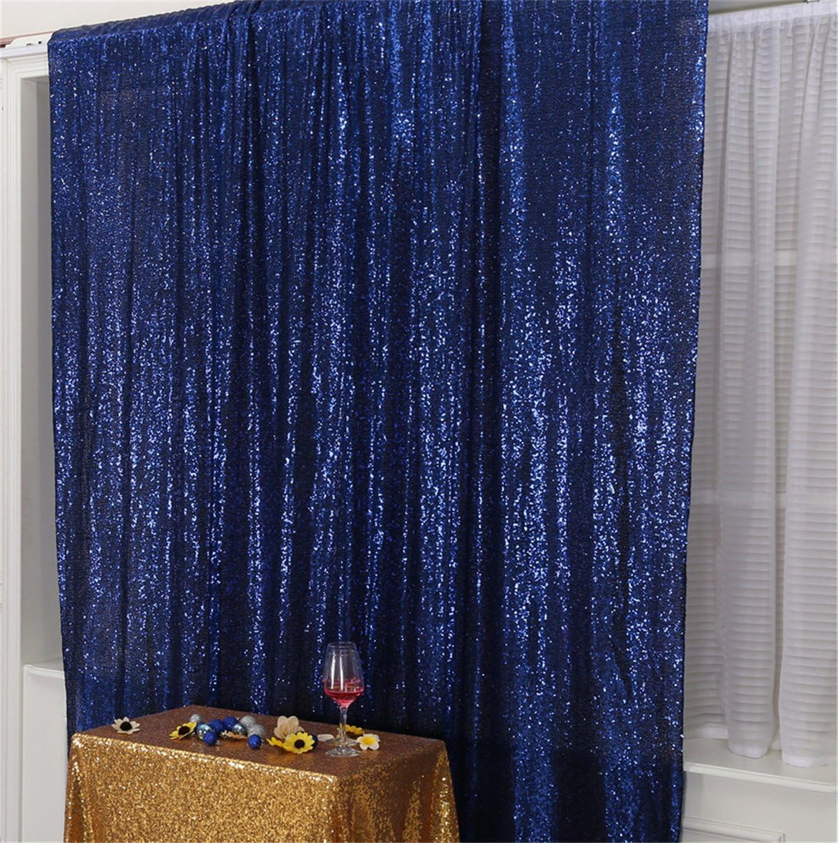 Eternal Beauty Navy Blue Sequin Backdrop, 10x10 Ft Glitter Background Curtains for Shimmer Photography Party Wedding Birthday Independence Day Back Drop Decor