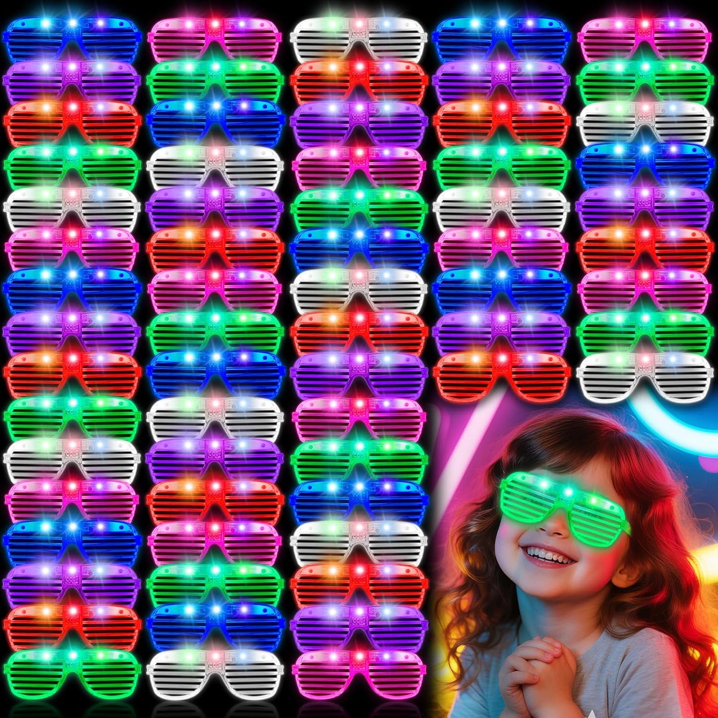 150 Pack 6 Neon Color Halloween Party Favors, Glow in The Dark Glasses for Kid Adult, LED Light Up Glasses Bulk Toy, Rave Accessories, Goodie Bag Stuffers, Wedding Gift, Birthday Party Supplies /Decor
