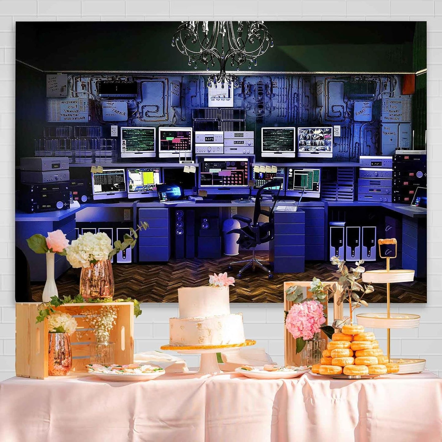 Custom Backdrop with Size Retro Computer Office Backdrop Blue Hacker Room Background for Photography Party Room Decor Photo Booth Props Supplies YUNBDZ008