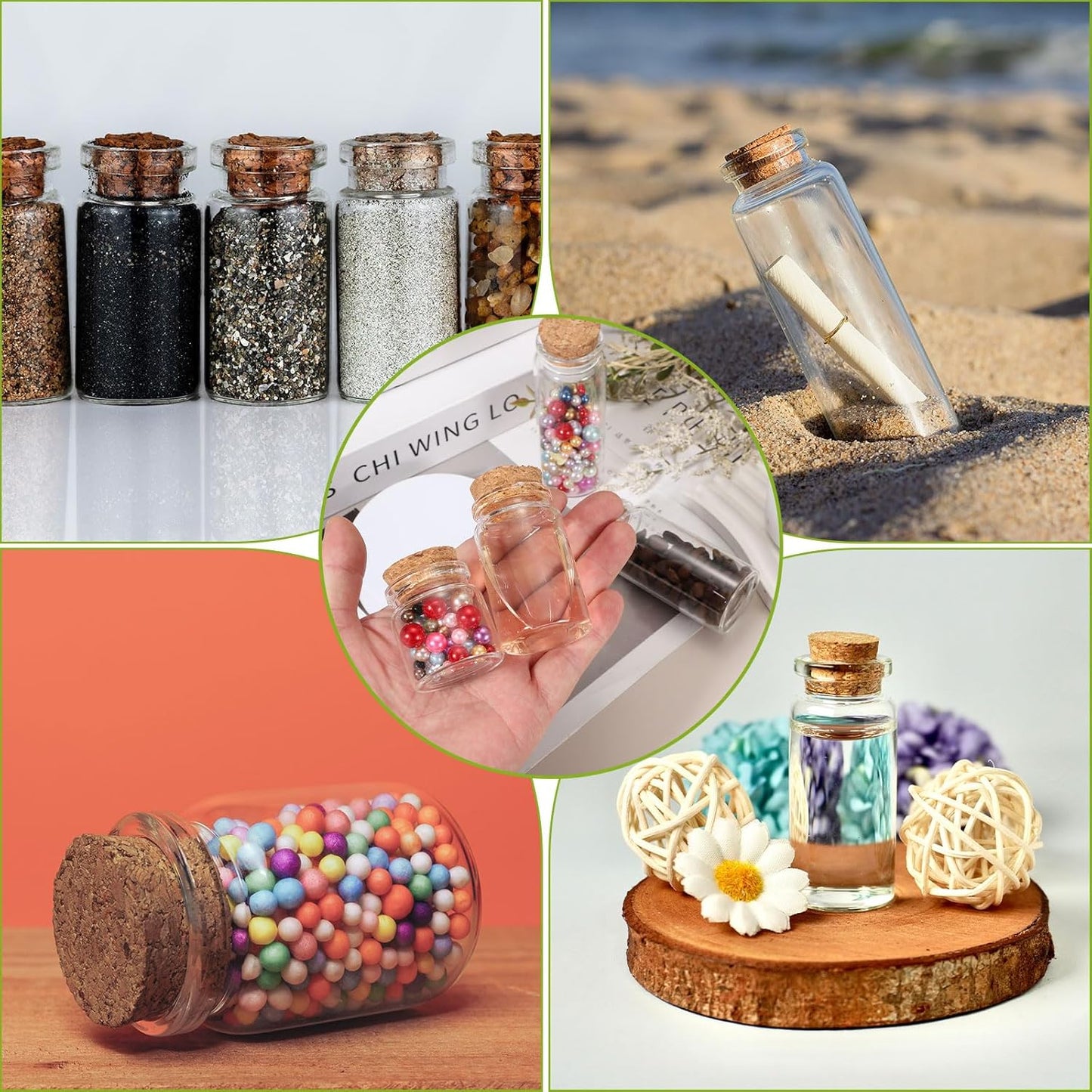 uxcell 10Pcs Mini Glass Bottles with Cork Stoppers, 10ml Small Clear Bottles Glass Empty Jars Vials for DIY Crafts Party Wedding Decor Favors