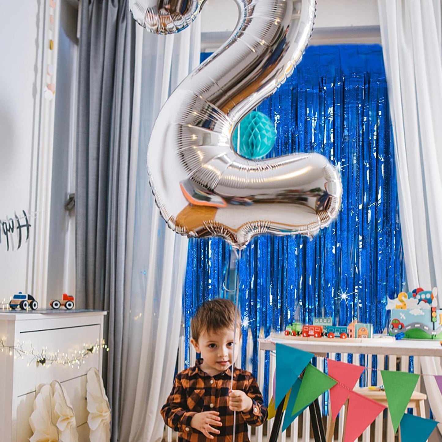 Tinsel Curtain Party Backdrop Blue Birthday Decorations 5 Packs Glitter Foil Fringe Curtain Party Decor Streamers Photo Booth for Birthday Christmas Wedding Halloween Graduation Decorations