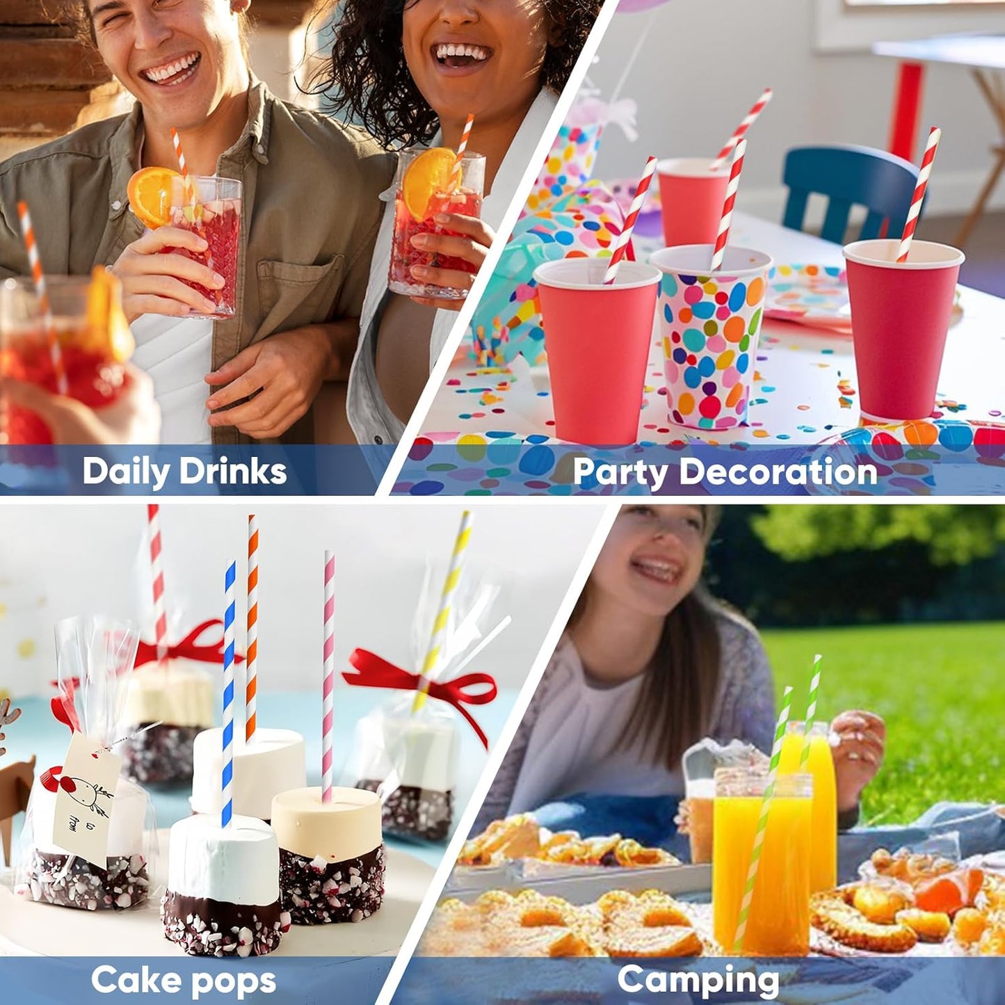 7.75" Colorful Striped Paper Drinking Straws, 500 Counts in Bulk, 10 Assorted Colors, Disposable & Biodegradable - for Bar, Restaurant, Party, Crafts, Cake Pops