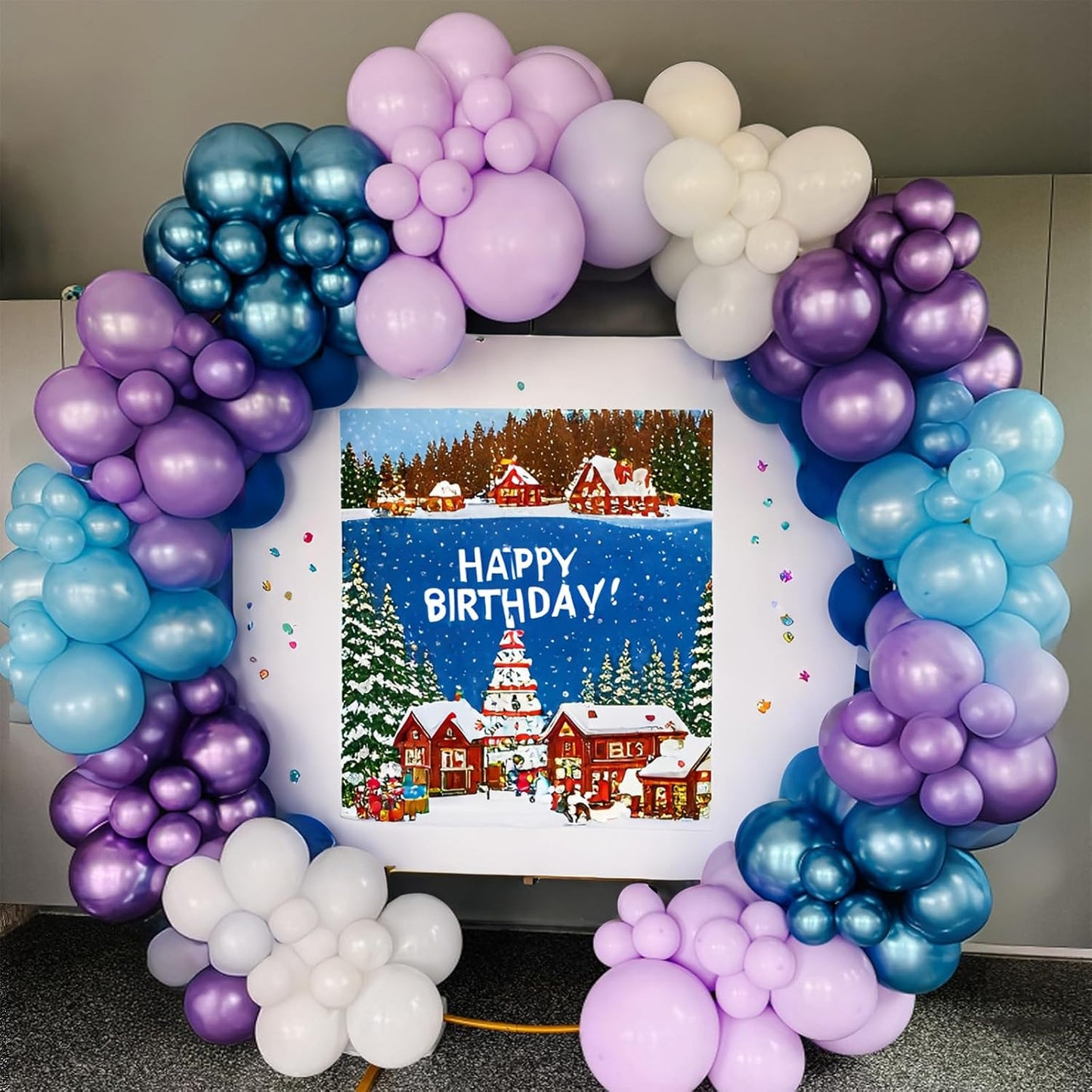 Blue Purple Snowflake Balloons Set, 12 Inch Metallic Blue Purple Balloon Snowflake Confetti Latex Balloons Metallic Silver Girls Birthday Party Decoration for Children Winter Birthday Party Supplies