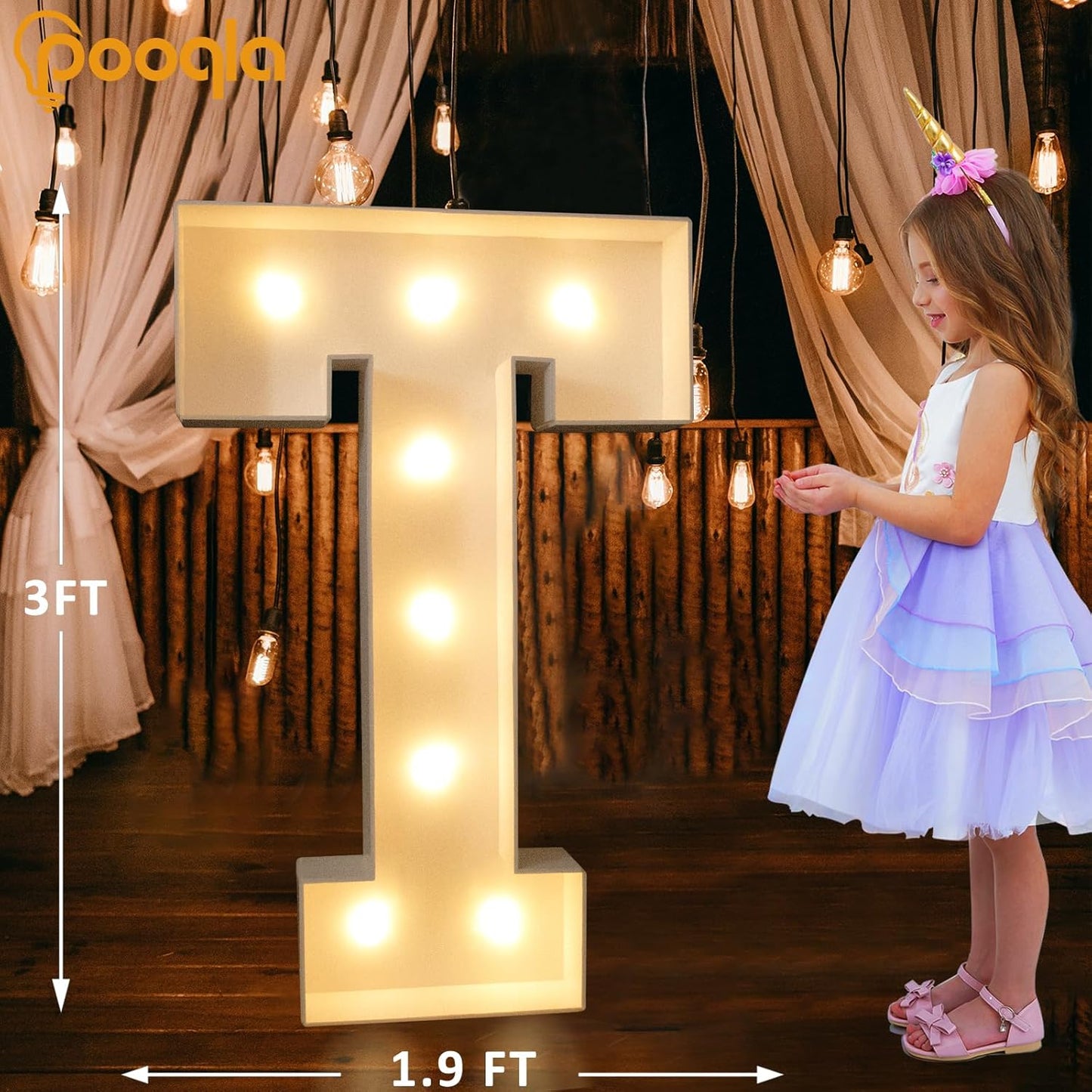 Pooqla 3FT Marquee Light Up Letters, Large Mosaic LED Marquee Letter 3 Feet Birthday Decor, Giant Light Up Letters for Balloons Anniversary Party Decoration, Cool White and Warm White T