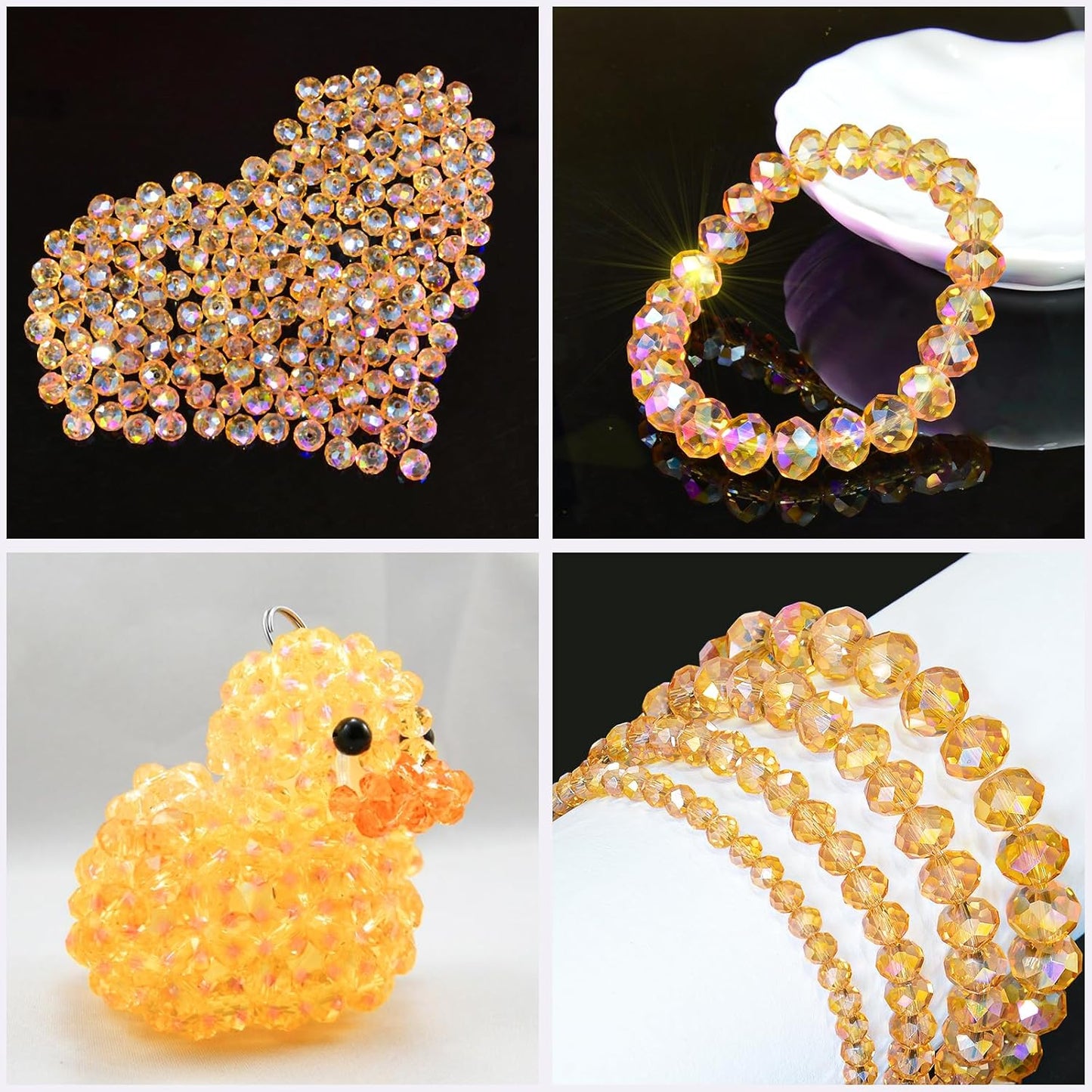 800Pcs 4/6/8/10mm Crystal Glass Beads for Jewelry Making Beads for Bracelets Necklace Pendants Making Supplies(Gold Champagne)