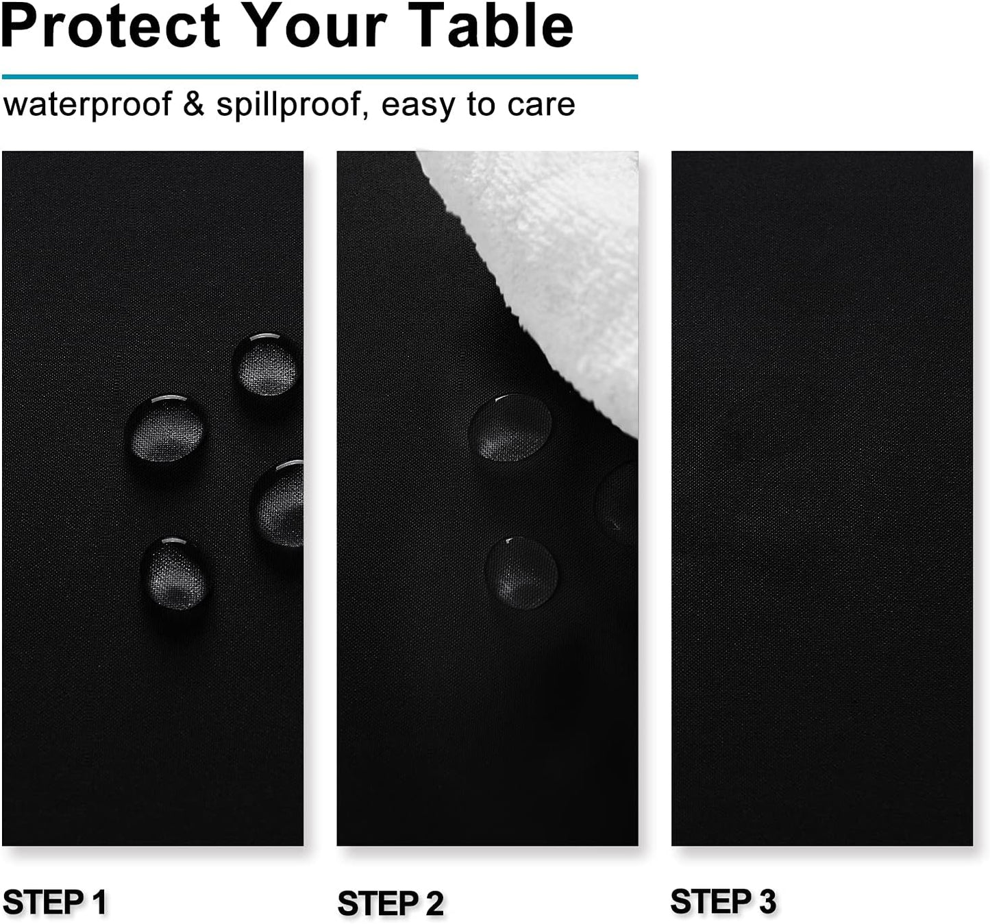 Hiasan 2 Pieces Black Tablecloth Square - Waterproof and Wrinklr Resistant Washable Polyester Fabric Table Cloth for Dining Room and Outdoor Use, 40 x 40 Inch