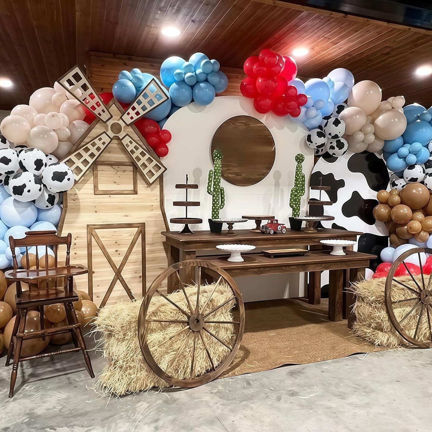 Cowboy Western Balloons, 12inch Cow Print Retro Coffee Brown Slate Dusty Blue Sand White Balloons for Boy First Rodeo Birthday Western Cowboy Baby Shower Farm Country Wild West Theme Party Decor