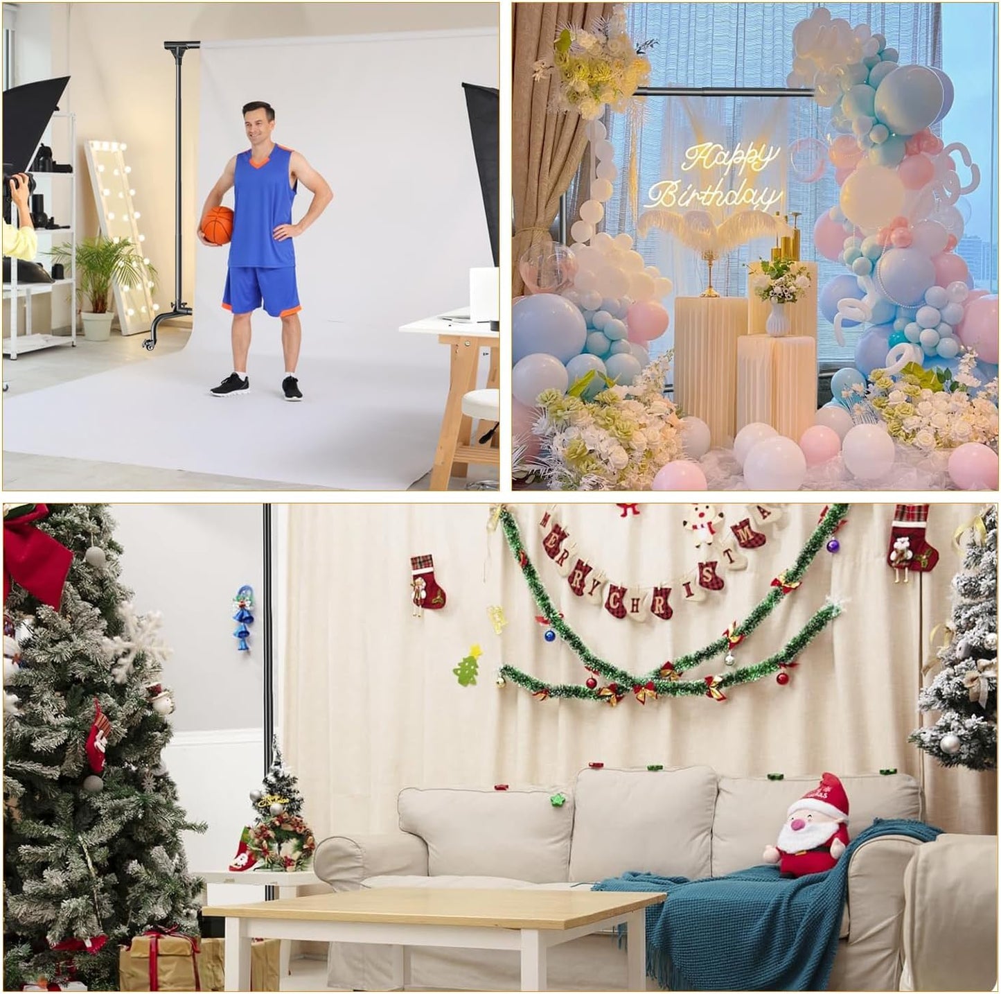 Backdrop Stand, 10x7 FT Backdrop Stand for Parties with Wheels, Moveable and Adjustable Photo Banner Stand Background Stand for Wedding, Parties, Events Decoration