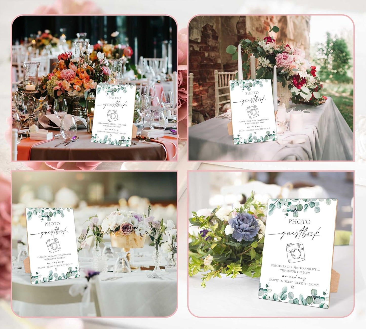 Photo Guestbook Sign, Greenery Wedding Ceremony, Pack of 1 Wooden Tabletop Sign with Stand, Wedding Supplies, Engagement and Reception Decorations - LD24