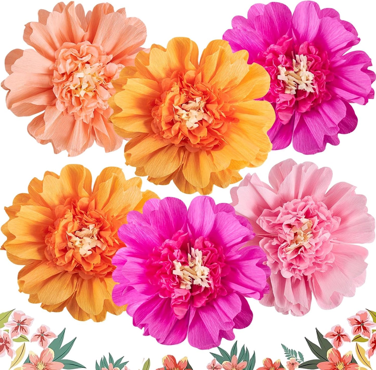 SUNBEAUTY 6 PCS Hot Pink and Orange Paper Flowers Decorations Crepe Paper Flowers 12 in Tissue Paper Flowers Decorations for Wall Birthday Party Baby Bridal Shower Office Classroom Wedding Carnival