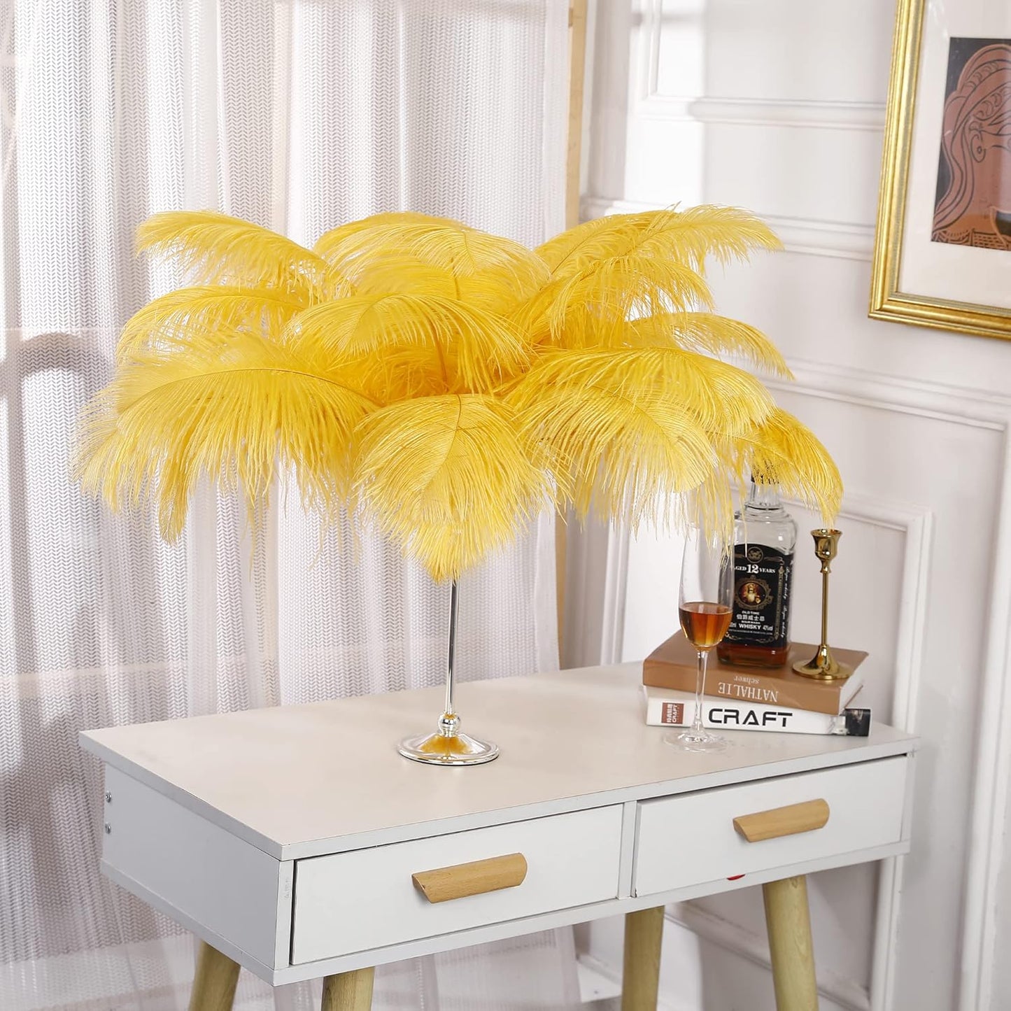 Larryhot Gold Large Ostrich Feathers - 10pcs 16-18 inch Feathers for Vase,Gatsby Wedding Party and Home Decorations(Luxury Gold)