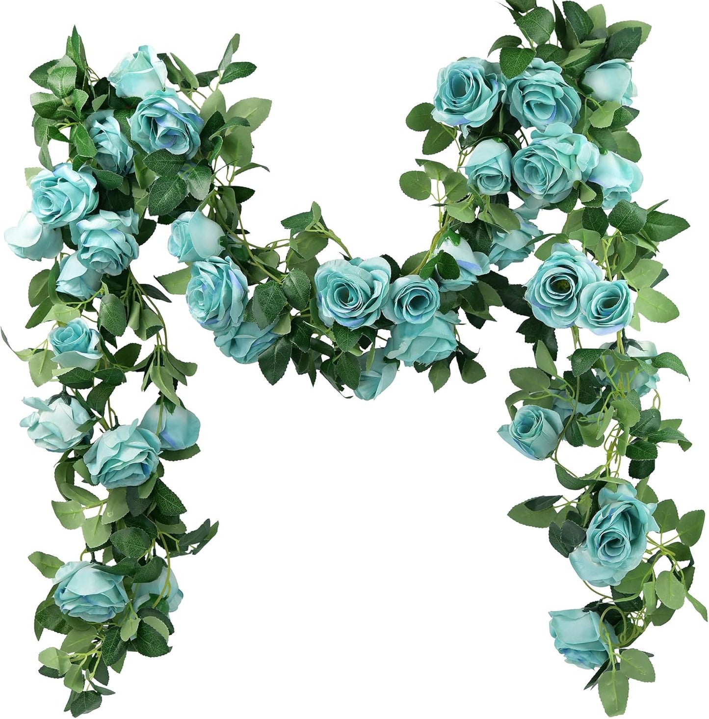 FiveSeasonStuff 29 Ft 4 Pack Rose Silk Flower Garland Artificial Flowers Decoration Hanging Floral Décor for Wedding Baby Shower Birthday Party Garden (Sky Blue)