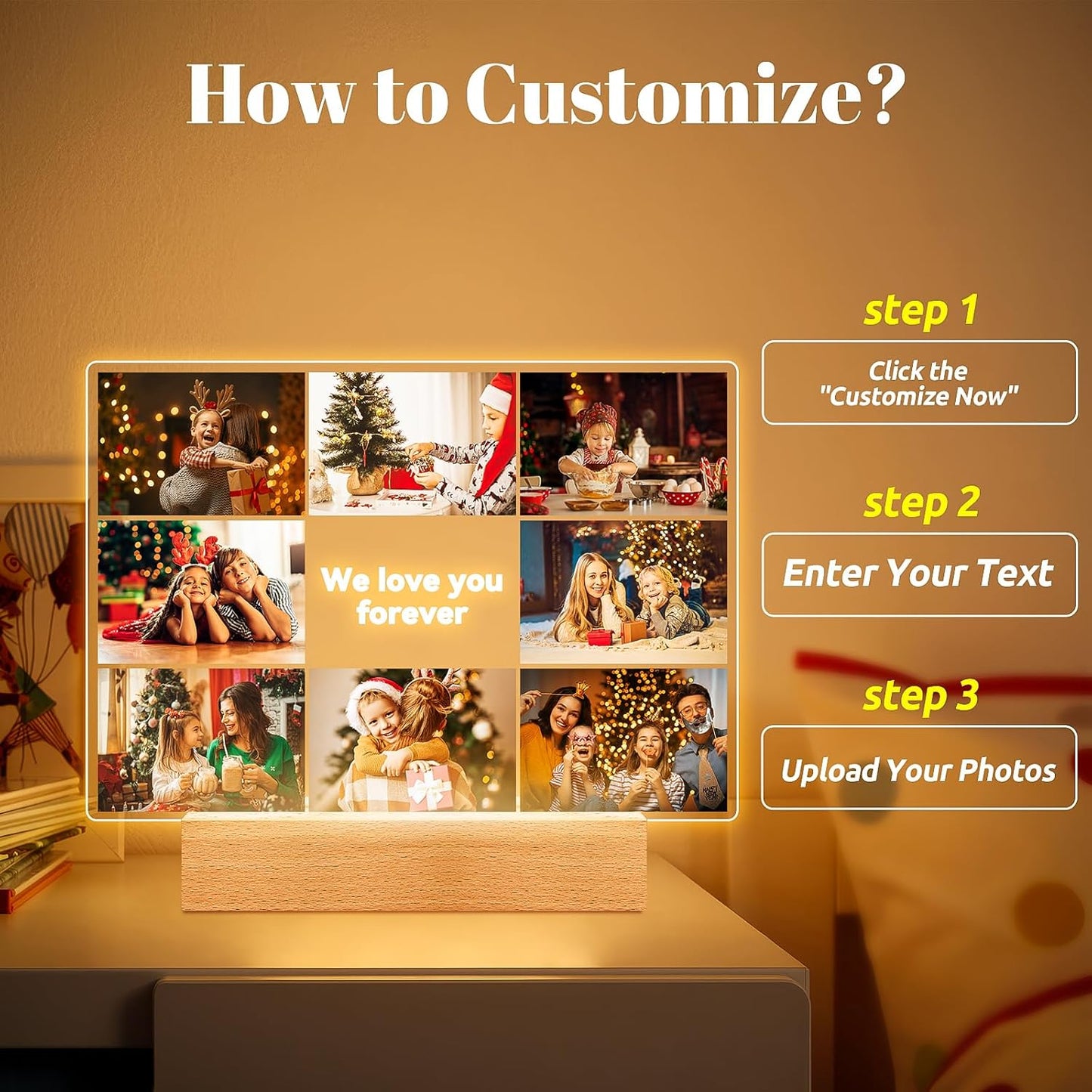 Custom Picture Frames with Photos, Personalized Photo Picture Frame, Customized Photo Frames with Night Light, Personalized Photo Gifts for Women, Men, Mom, Dad, Kids, Baby, Family, Friends