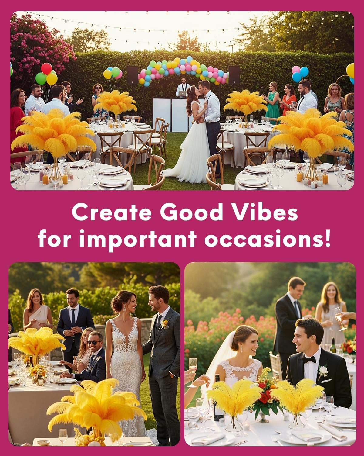 NEWONG 30pcs Gold Ostrich Feathers Natural Bulk 8-10inch(20-25cm) Vase Craft Wedding Home Party Centerpieces Christmas Day Decoration