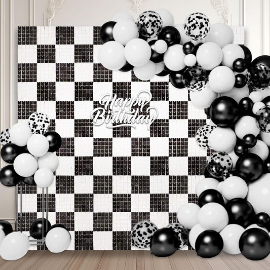 12PCS Black White Shimmer Wall Backdrop, Square Sequin Photo Backdrops Panel, Glitter Wall Background for Birthdays, Weddings, Christmas, Engagements, Disco Bachelorette Party Decor (3FTx4FT)