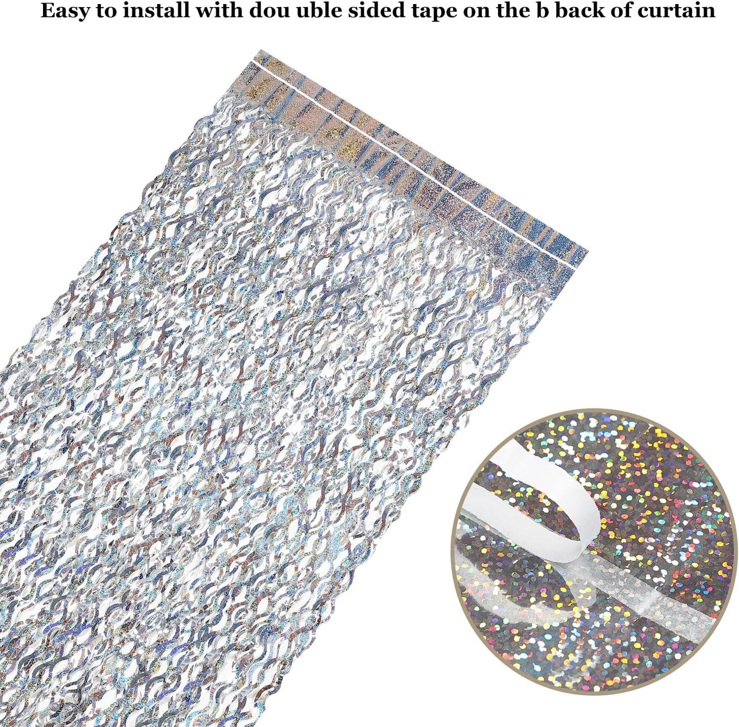 4 Pack Silver Tinsel Backdrop - CYLMFC 3.3 ft x 6.6 ft Streamer Metallic Tinsel Foil Fringe Curtains Photo Booth Props Wall Curtains for Bachelorette Birthday Party Decor