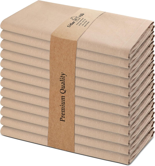 Urban Villa Dinner Napkins Solid Taupe Color Cloth Napkins (Set of 12) Oversized 20x20 Inches 100% Cotton Slub Premium Quality Soft Durable Mitered Corners Reusable Washable Everyday Use Napkins