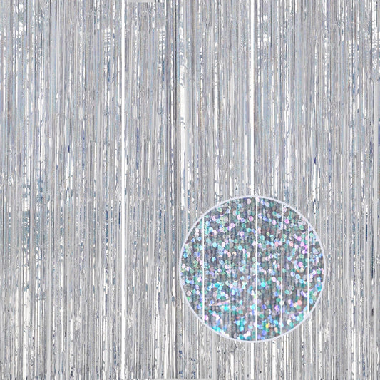 3 Pack Foil Fringe Backdrop - Laser Silver Shiny Tinsel Curtains for Party Decoration/Photo Booth Props - 3.3x8.2 FT Metallic Foil Backdrop for Birthday, Wedding, Graduation, Christmas.