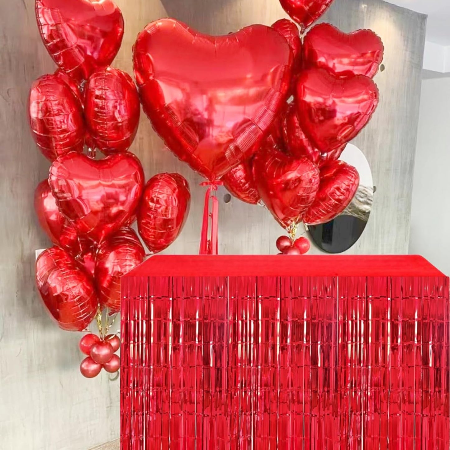 Red Streamers Party Decorations, 2 Packs Red Table Skirts Metallic Foil Fringe Tinsel for Birthday Graduation Valentine's Day Carnival Casino Wedding Float Parade Party Supplies - 29x108 Inch