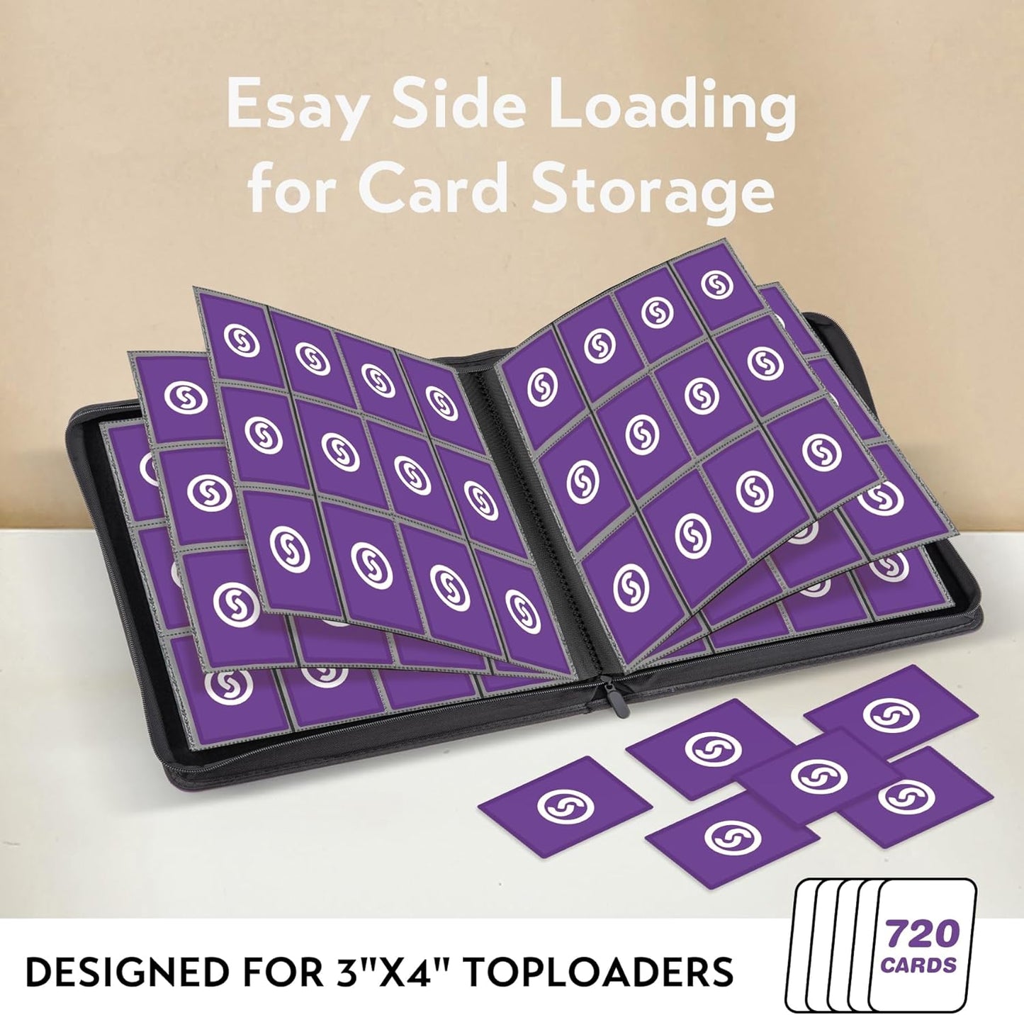 SMYV 12 Pocket Trading Card Binder, Premium PU Cover Card Binder for 720 Cards, Ringless Side Loading Card Collection Album Folders for MTG, TCG, Game Cards & Sports Cards (Purple)