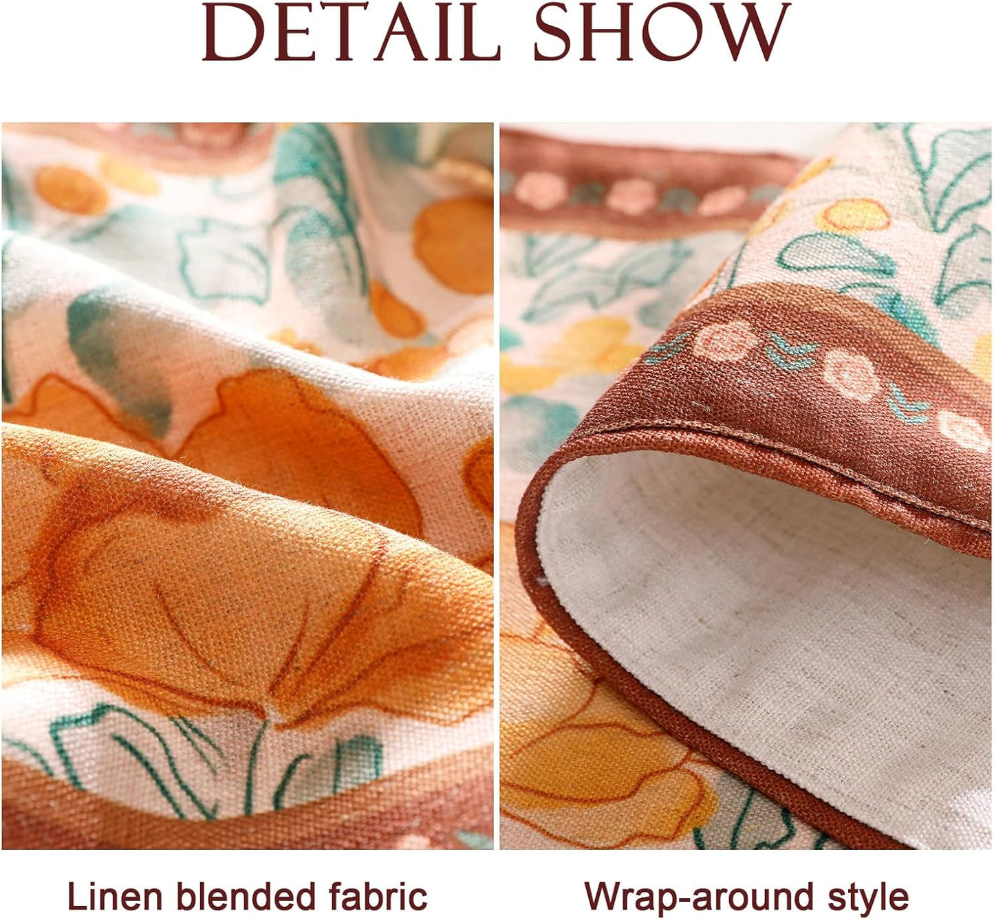 Designer Vintage Orange Floral Table Runner,French Soft Linen Farmhouse Table Runners 71 Inches Long,Decor Tabletop for Kitchen,Dining,Tea Party,Home,Christmas,12"*71"