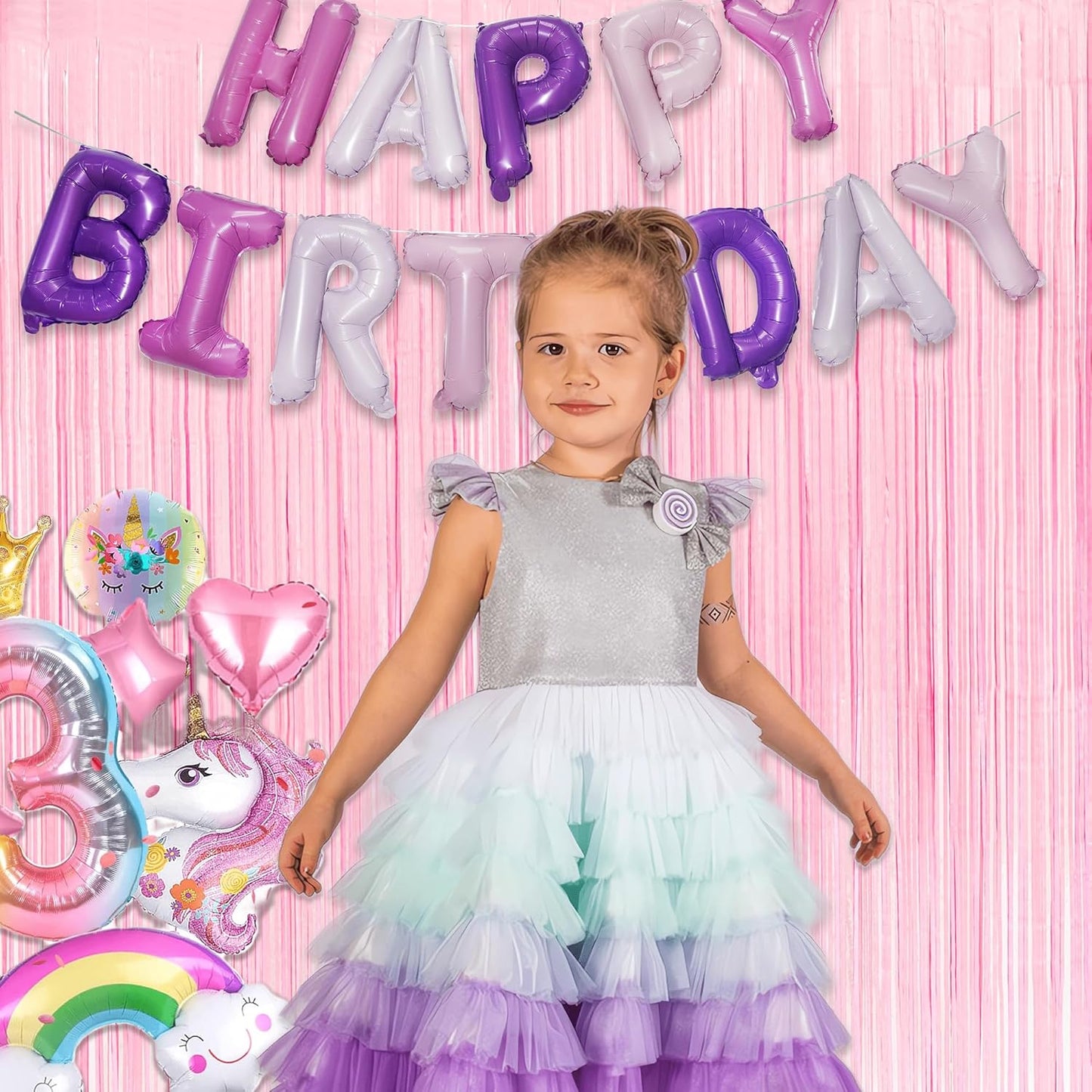 Pastel Pink Party Backdrop Decoration - GREATRIL Baby Pink Foil Fringe Streamers for Baby/Boo Day/Valentines/Cowgirl/Sweet/Cloud/Unicorn/Princess/Bow Themed - 3.2ft X 8.2ft - 2 Packs