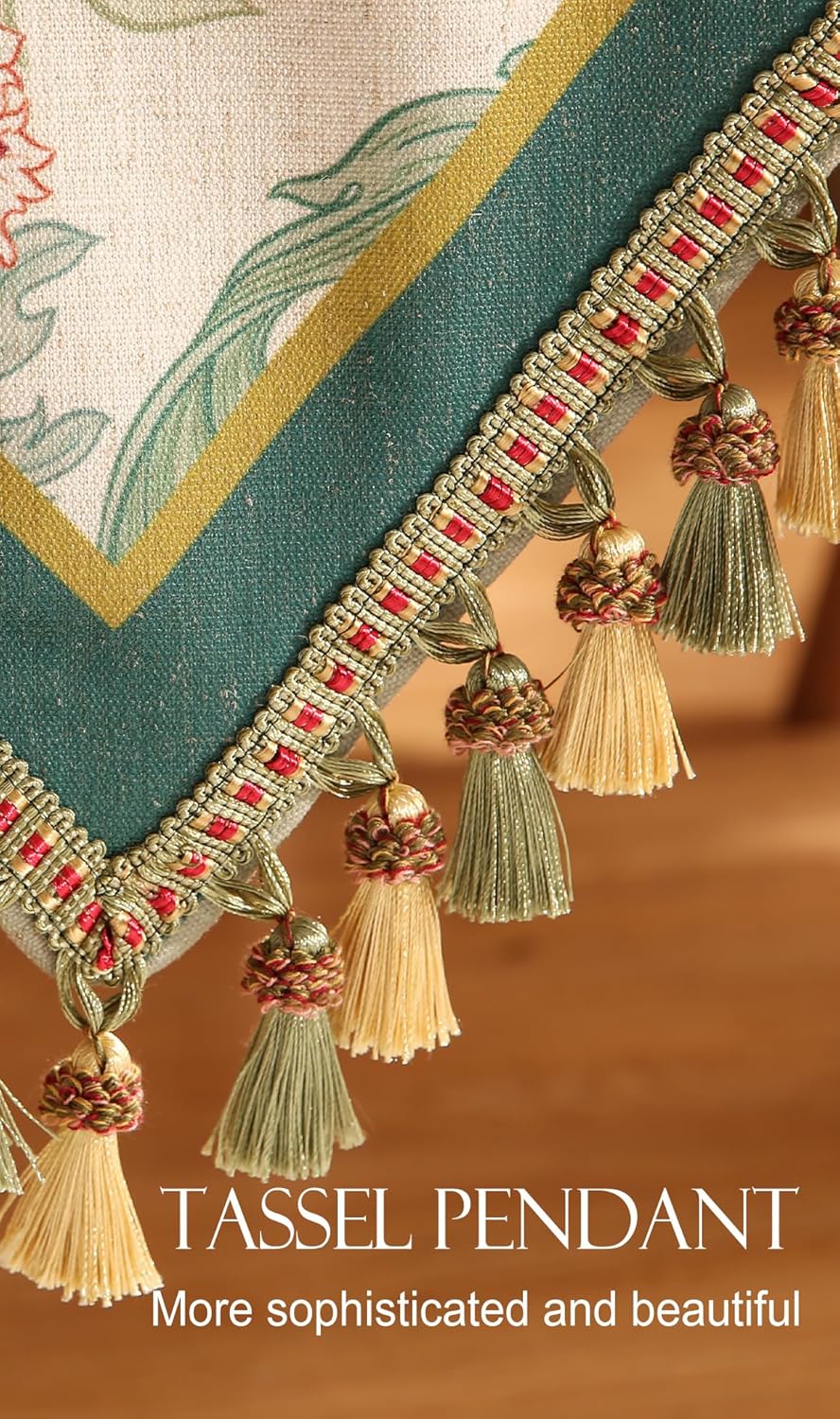 patdrea Designer Green Floral Table Runner,French Elegant Vibrant Rustic Linen with Green Leaves Patterns Fabric Table Mat,Decoration for Kitchen Dining Room Banquet Christmas,12"*102"