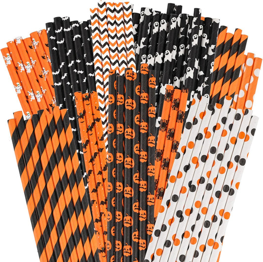 HANSGO Halloween Paper Straws, 70PCS Paper Drinking Straws Bulk for Halloween Party Favor Cupcake Decorating