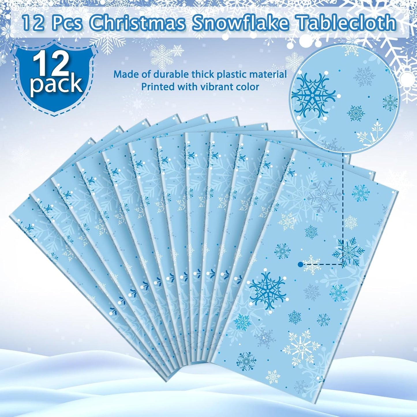 12 Pieces Christmas Snowflake Party Tablecloth Decorations,Plastic Ice Blue and White Winter Wonderland Table Cover for Winter Christmas Birthday Holiday Party Decorations and Supplies,54x108 inch