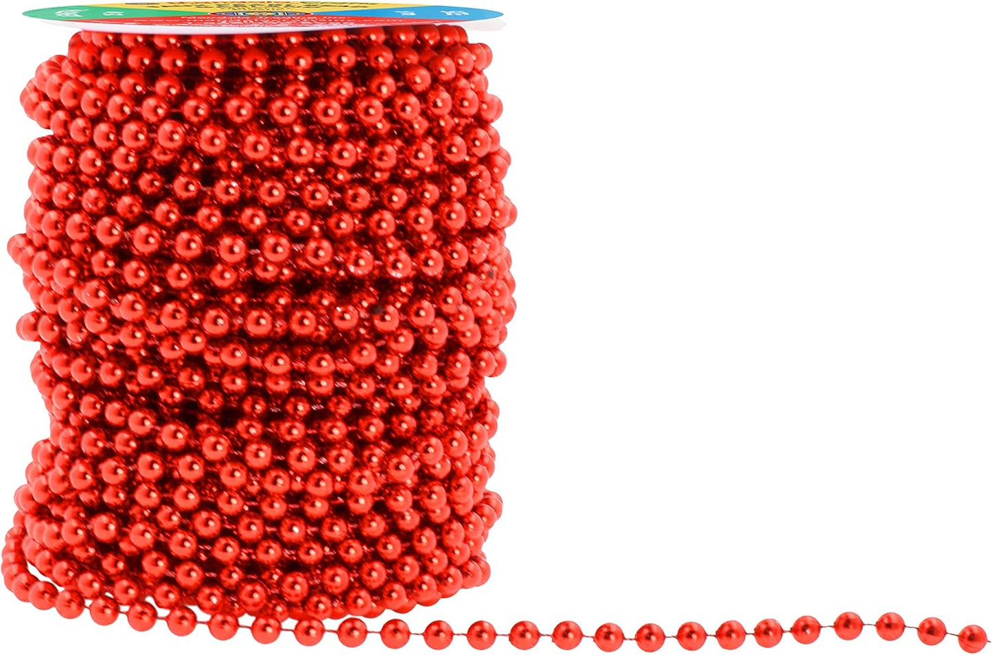 Mandala Crafts 6mm Faux Red Pearl Beads Roll - 27 Yards Strand of Fake Pearls Chain Garlands Spool String for Christmas Tree, Wedding, Party, Vases, DIY Decoration