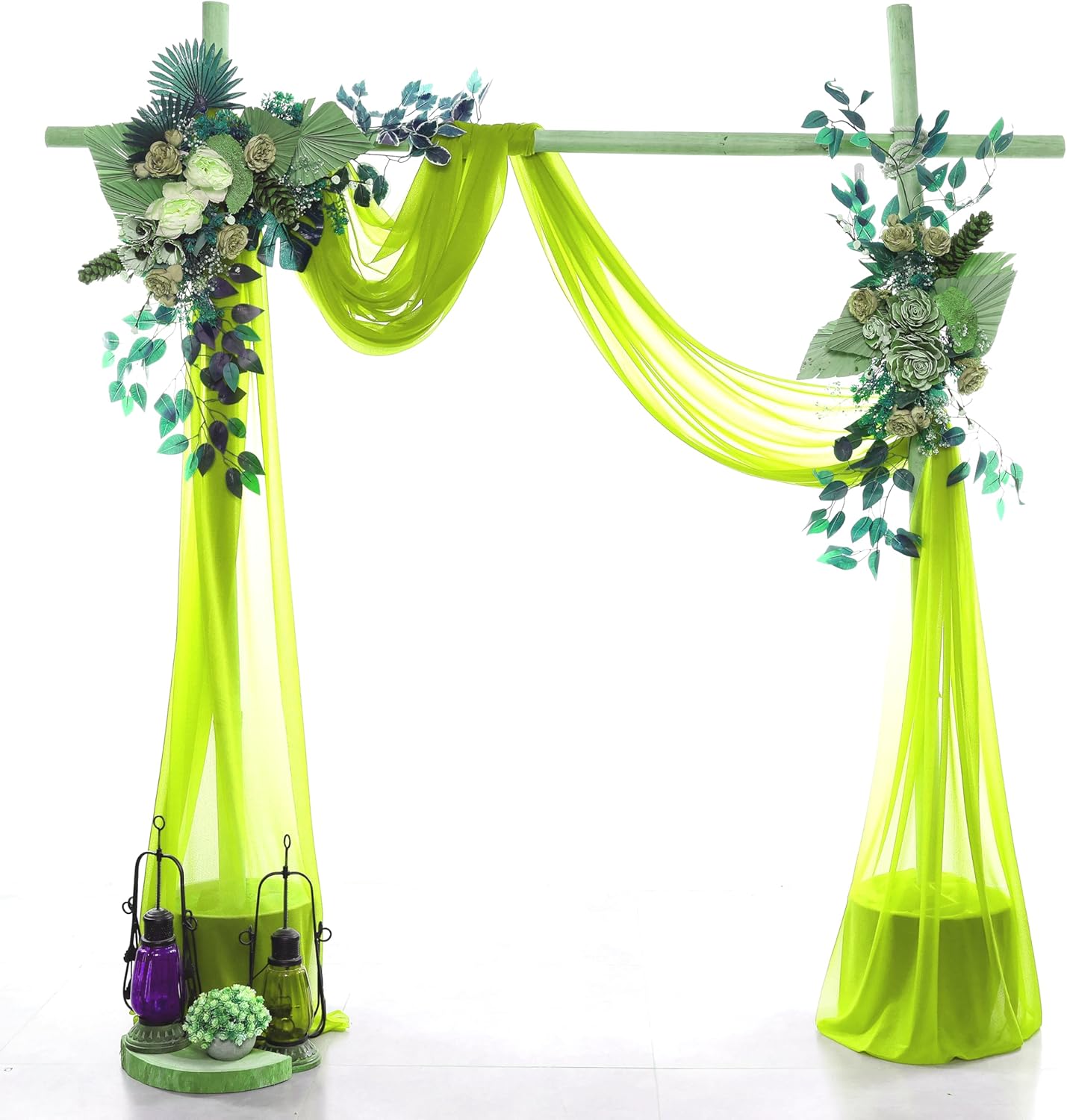 VDS Pack of 2 Panel (30 Inch X 30 Feet) Wedding Arch Draping Fabric Sheer Chiffon Fabric Drapery for Wedding Ceremony Reception Swag Backdrop Canopy Chuppah ARBO Altars Decoration (Parrot Green)