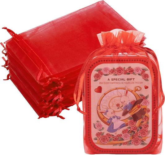 50 Pcs 6x9 Inch Organza Bags, Mesh Bags Drawstring Treat Bag Jewelry Pouch Bag for Christmas Gift Party Favor Wedding(Red)