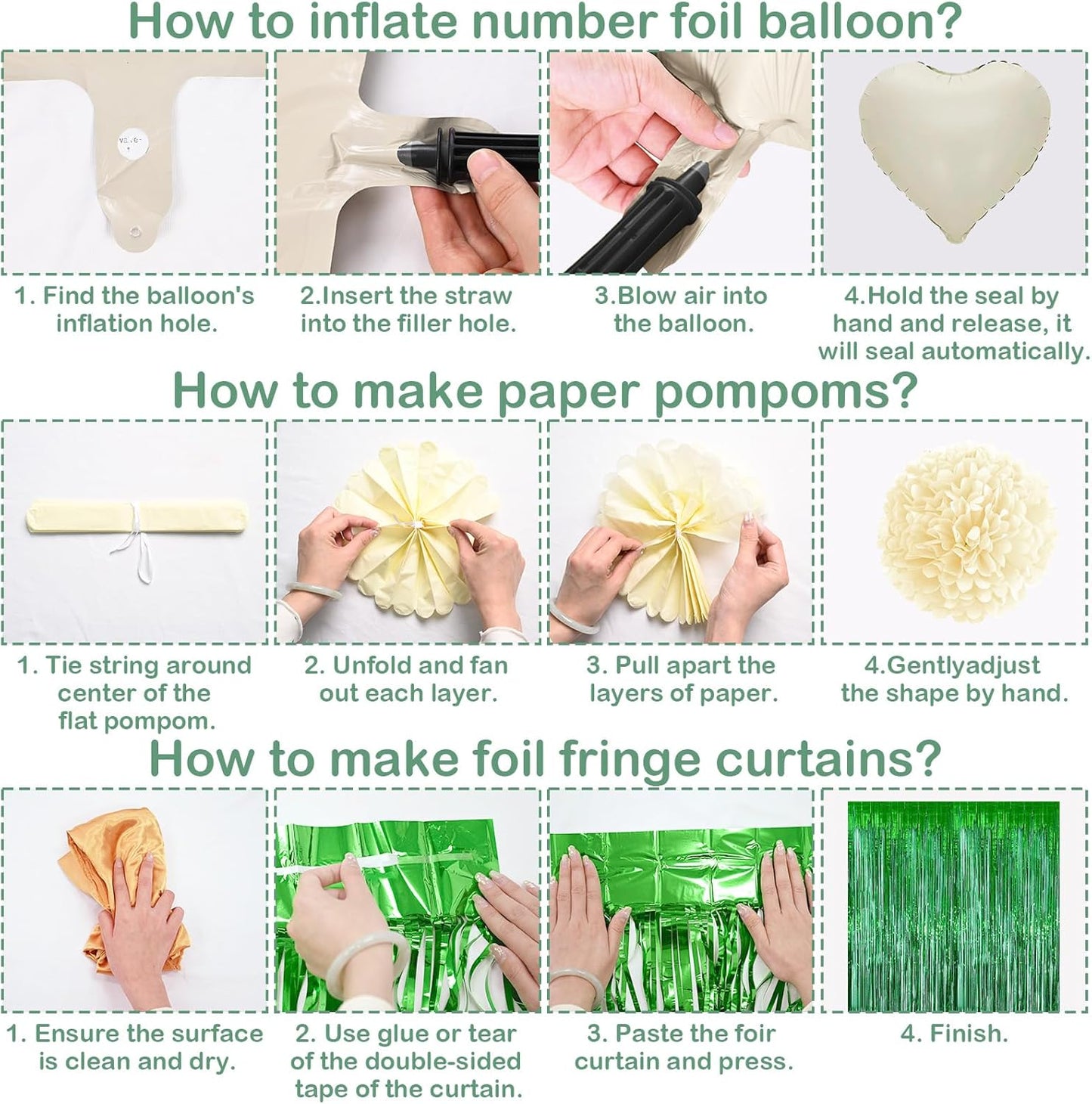 Sage Green 10th Birthday Decorations for Boys Girls Gold Number 10 Balloon Nude Gold Happy Birthday Banner Fringe Curtain Paper Pom Poms Olive Green Cream White Sand Star Foil Balloons Party Decor