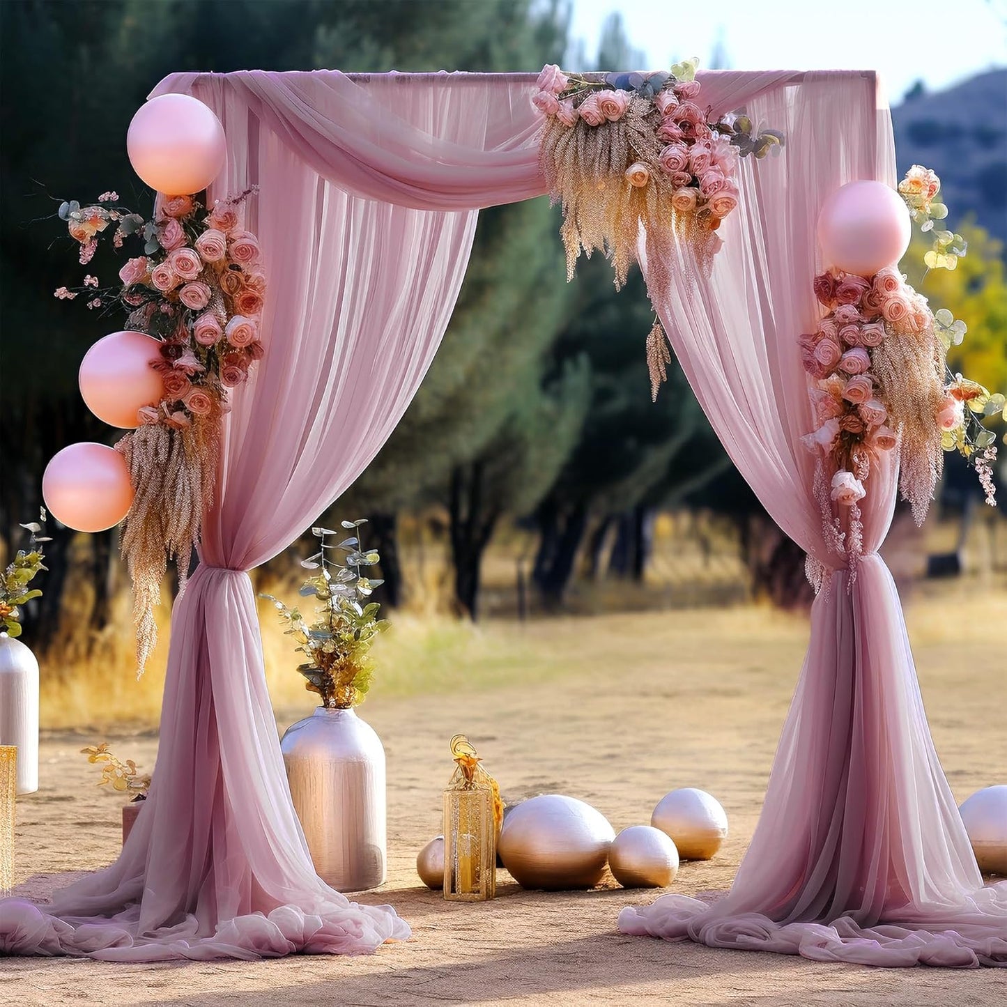 Wedding Arch Draping Fabric, 1 Panel 28" x 19Ft Dusty Rose Arch Drapes Sheer Backdrop Curtain for Wedding Ceremony Party Ceiling Decor