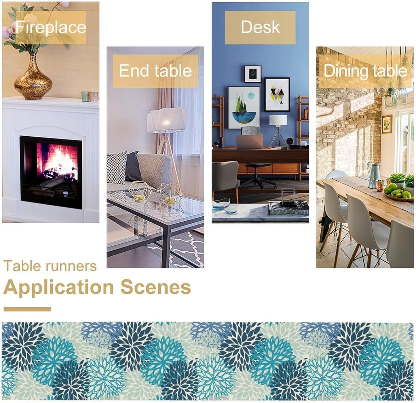 Floral Table Runner,Blue Flowers Print Spring Summer Table Cloth Kitchen Dining Table Home Party Decoration 13x90 Inch