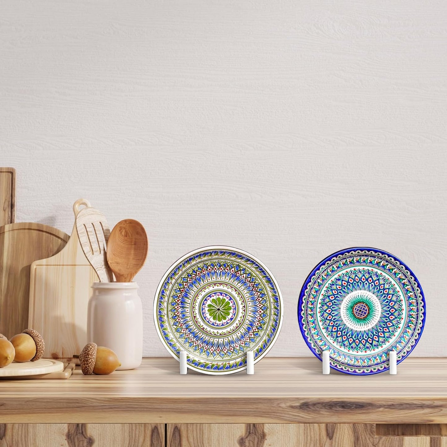 Sweetude 2 Pcs Large Plate Stands for Display Metal Frame Plate Holder Display Stand Decorative Table Top Easels for Picture, Book, Platter, Photo Easel(White,8 Inch)