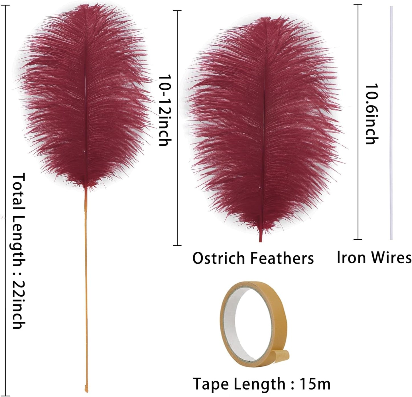 Holmgren Burgundy Ostrich Feathers Bulk - 20pcs Making Kit 22 Inch Wine Red Ostrich Feathers for Vase, Floral Arrangement, Wedding Party Centerpieces and Christmas Home Decorations