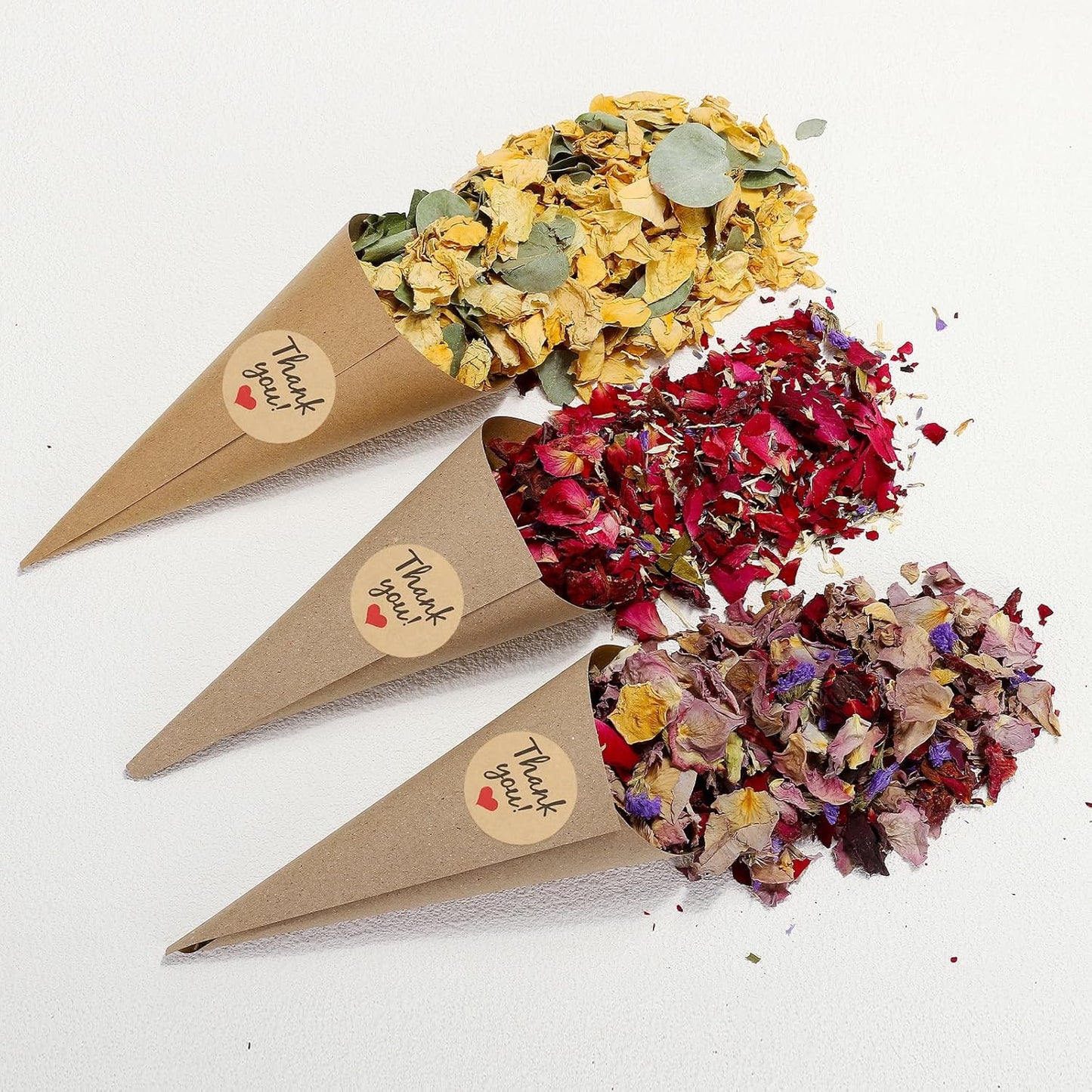 PATIKIL Dried Flower Confetti Cones, 30Pcs Paper Tapers Cone Holder with Dried Rose Petal / Sticker for Wedding Party Engagement Birthday DIY Decoration, Purple