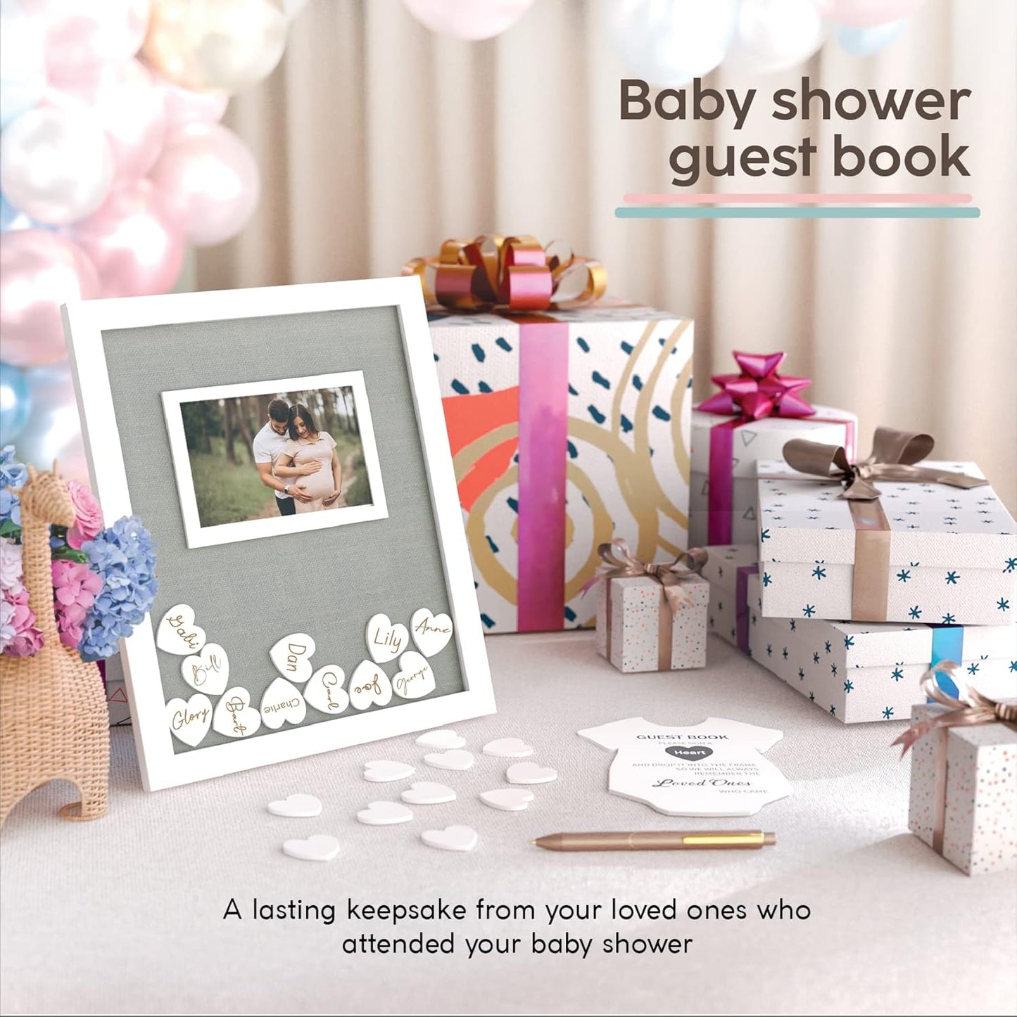 GLM Premium Baby Shower Guest Book with Welcome Sign & 50 Hearts - Perfect Keepsake Memory Book for Boy & Girl Baby Shower Decorations, Alternative to Traditional Guest Books!