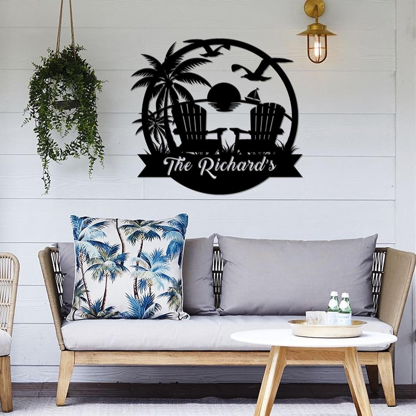 Personalized Beach Decor for Home, Custom Metal Sign Outdoor Nautical Decor, Palm Trees Coastal Wall Art, Family Last Name Sign, Christmas Housewarming Wedding Gifts