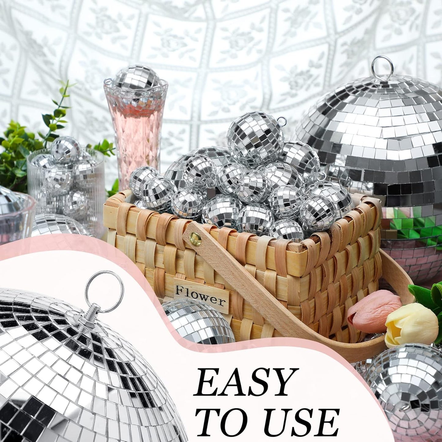 Funtery 100 Pcs Mirror Disco Balls Bulk Assorted Silver Hanging Disco Ball Decor for Home Wedding Birthday Dance Music 70 S Theme Party Christmas Tree Ornaments(1, 2, 3, 4, 6, 8)