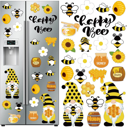 Xuhal 25 Pcs Bee Decor Refrigerator Magnets Happy Bee Gnome Sunflower Magnetic Stickers Car Magnets Fridge Garage Decor Party Supplies for Cars Office Whiteboard Mailbox