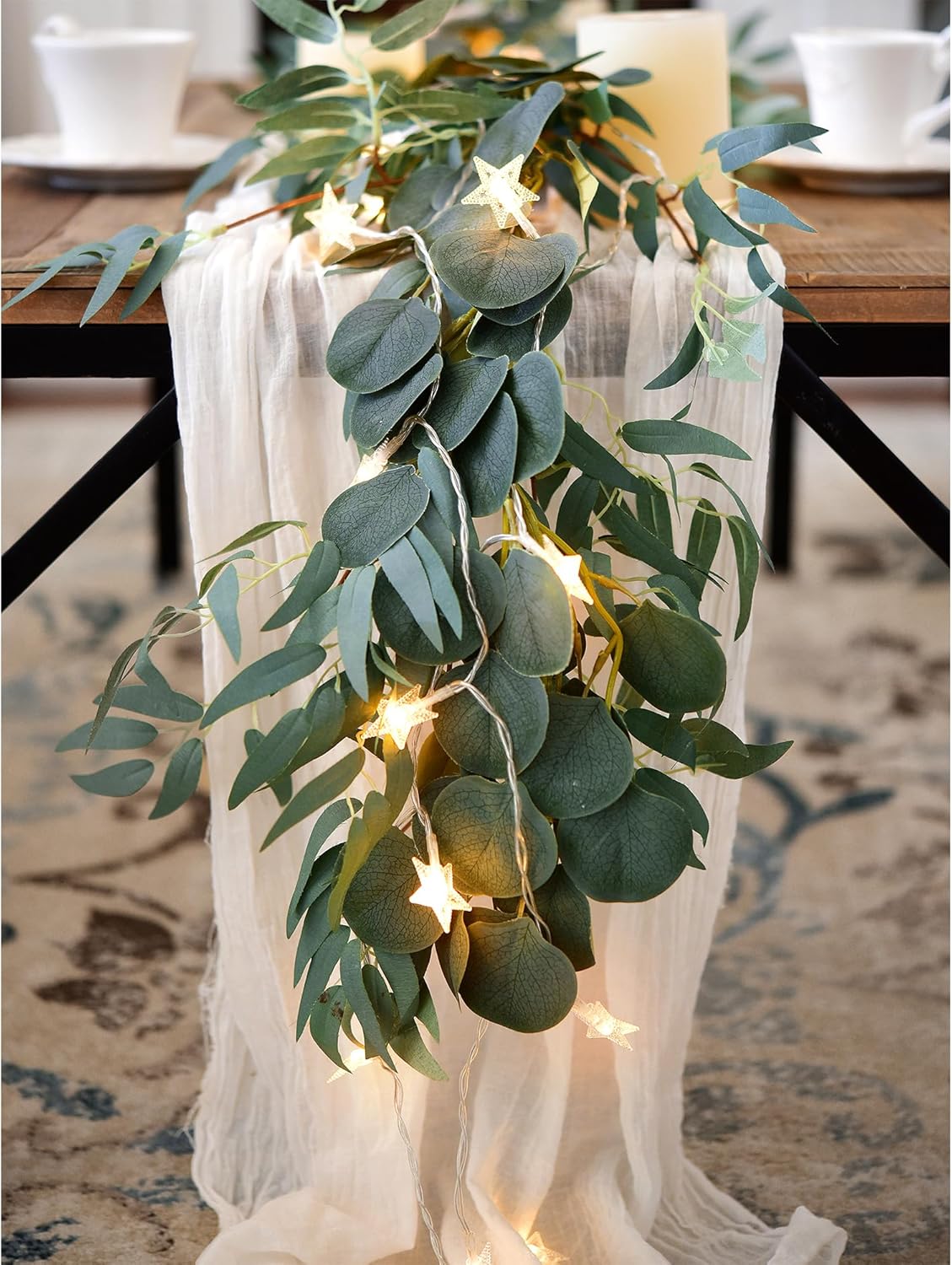 FiveSeasonStuff Woodland Whispers: Rustic Willow and Eucalyptus Garlands with 33 Feet 80 LED Star String Lights (USB)