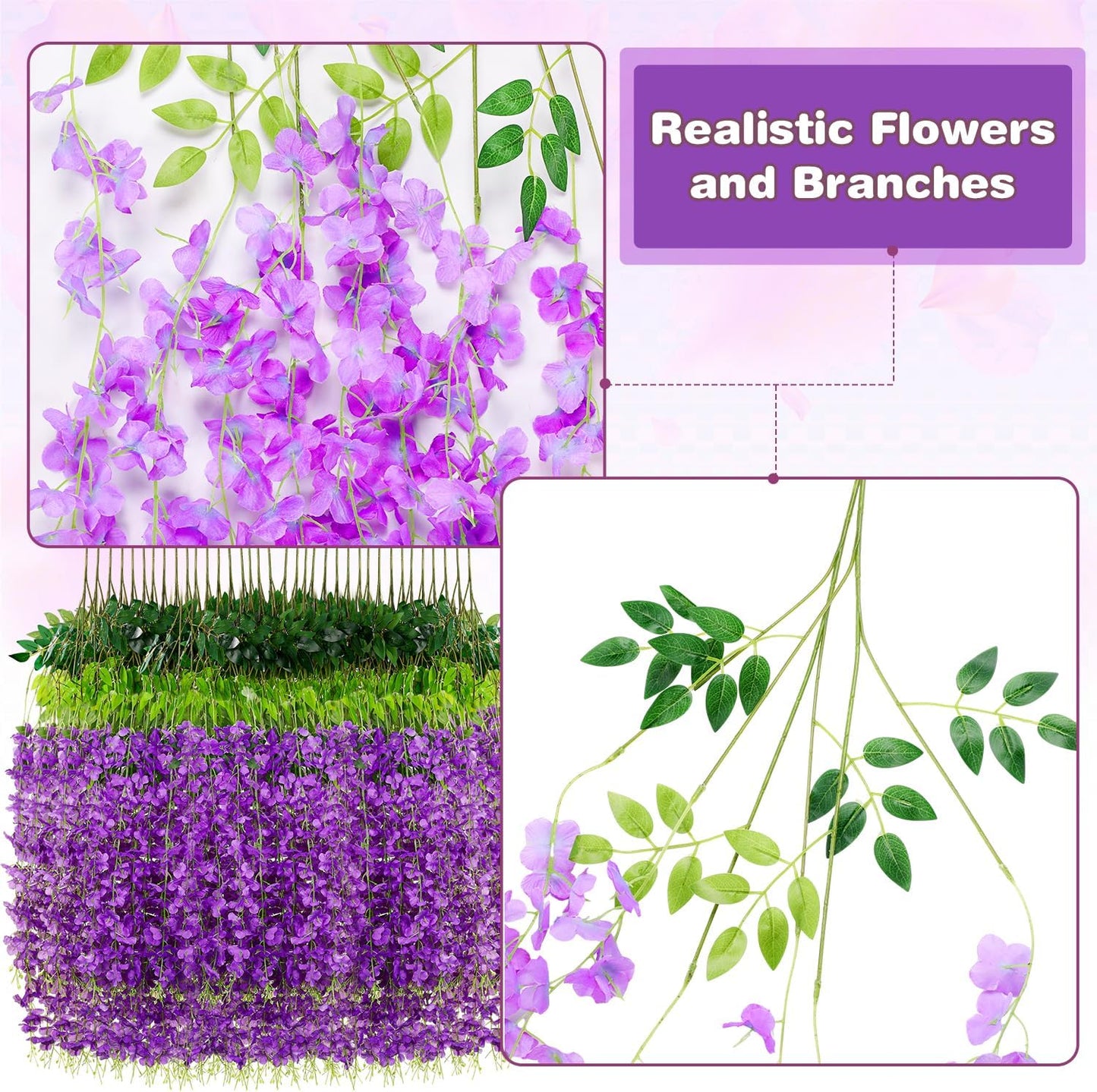 Wisteria Hanging Flowers,Fake Hanging Flowers,Wisteria artificiales Garland for Home Wedding Arch Floral Party Garden Ceremony Outdoor Decor,3.6 feet Long(36,Purple)